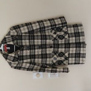 Anne Klein wool blend black and white plaid coat small chic